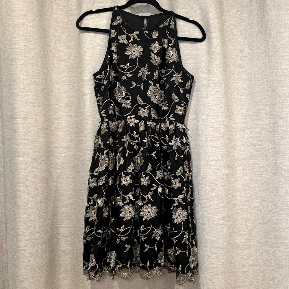 Elegant Black and Gold Floral Dress- Adrienne Papel